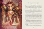 Magical card with a woman holding a glowing heart and text on an introduction page.