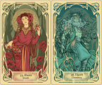 Two illustrated tarot-style cards shown side by side. The left card, labeled '33.
