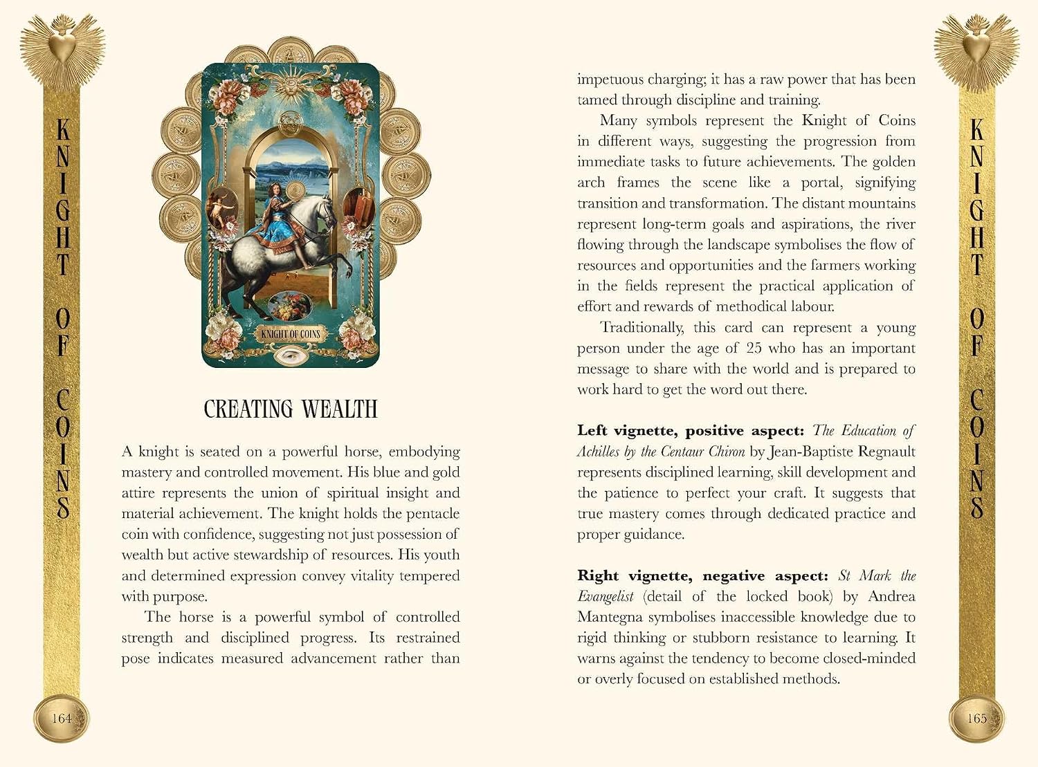 Detailed description of the Knight of Coins tarot card with text and imagery.