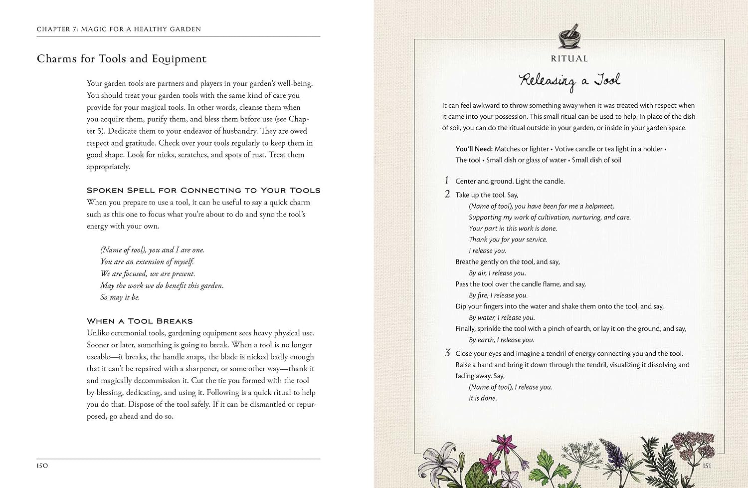 Page from a book or manual with text and illustrations on tools and equipment, featuring a decorative border.