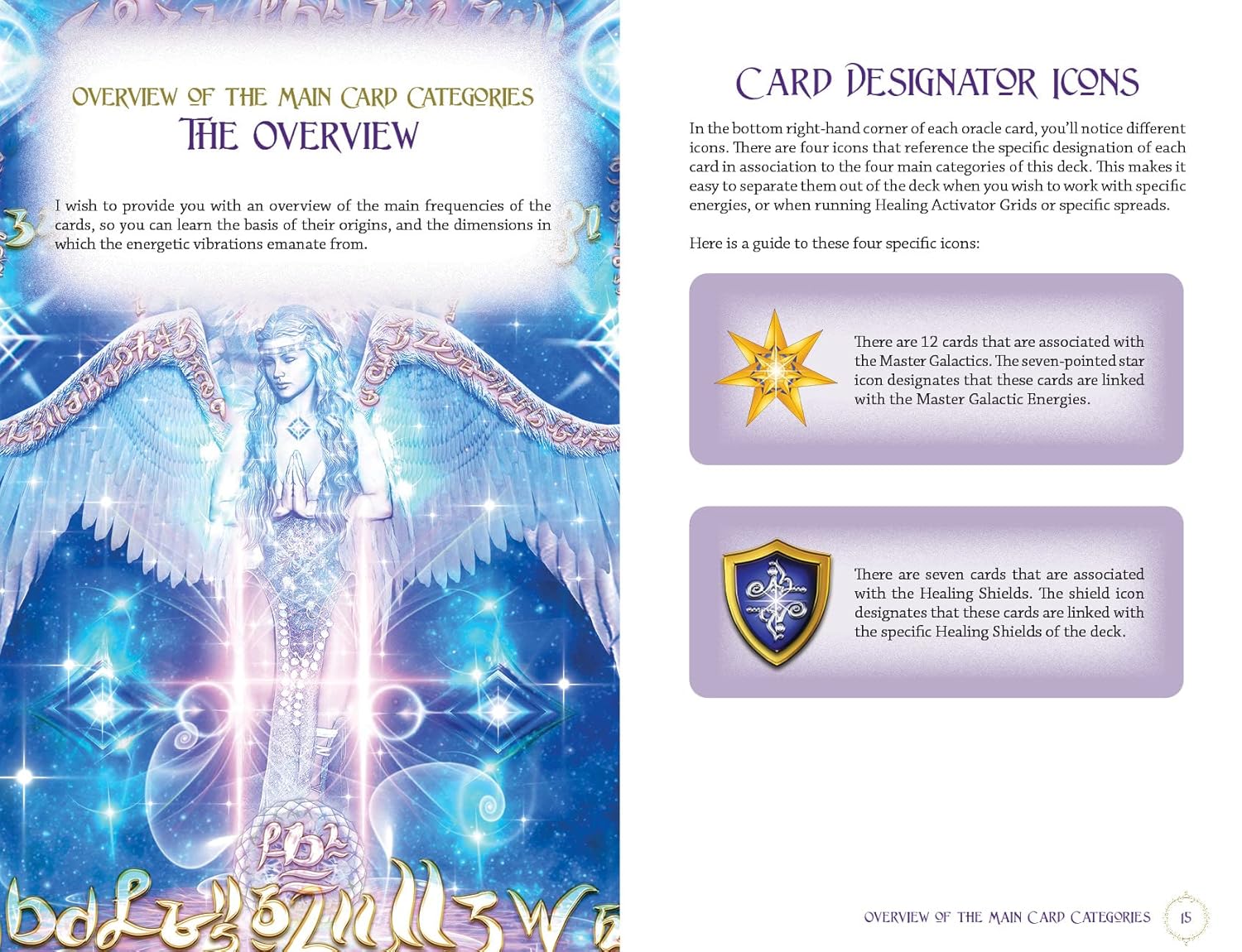 Card designator icons with angelic figure and text on a blue background