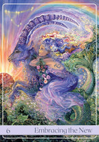 Fairy and dragon in a fantasy landscape with rainbow and flowers, labeled 'Embracing the New'.