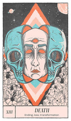 Card with a stylized skull design and geometric shapes, labeled 'Death'.