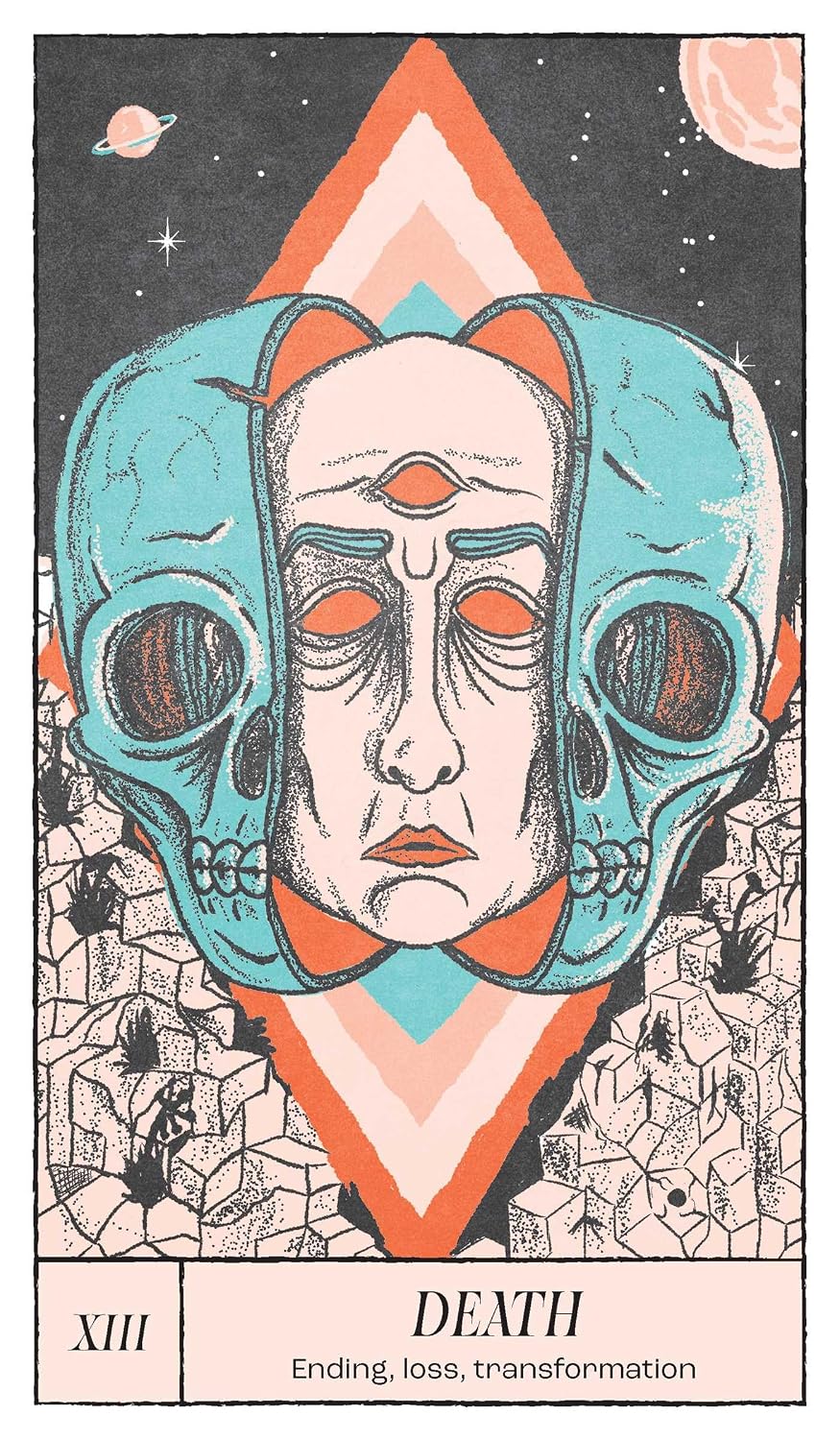 Card with a stylized skull design and geometric shapes, labeled 'Death'.