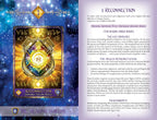 Healing shield card with mystical design and text on a cosmic background