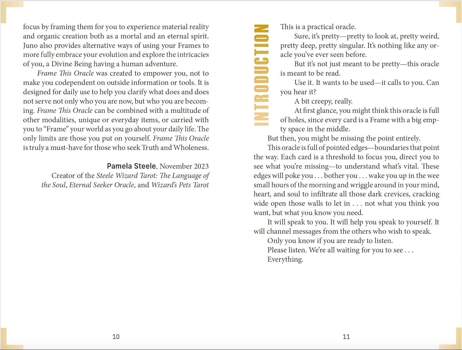 Book pages with text and a gold border