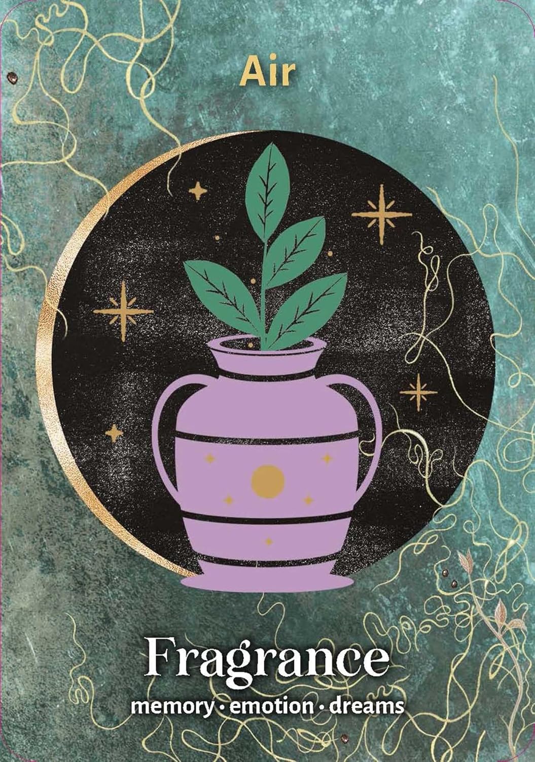 Fragrance packaging with a plant illustration and text on a decorative background