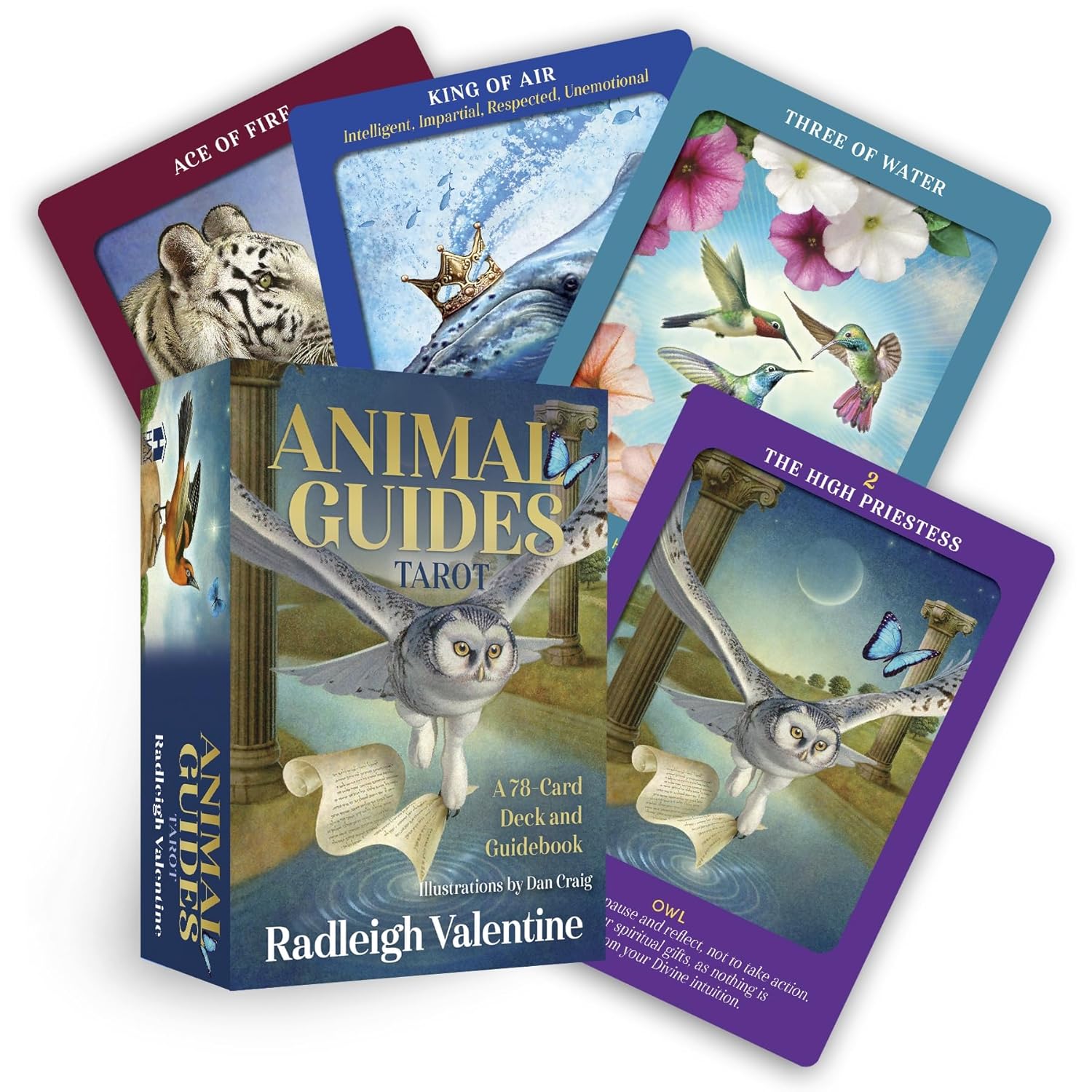 Animal Guides Tarot cards with deck box on a white background
