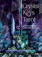 Cover of 'Crystal Keys Tarot' with crystals and a key design.