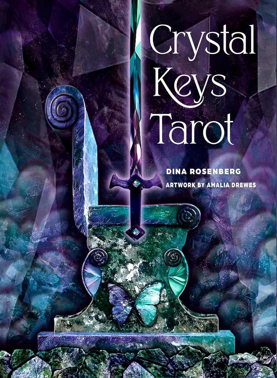 Cover of 'Crystal Keys Tarot' with crystals and a key design.