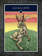 Illustration of a jackalope on a colorful background with 'Jackalope' text at the top.