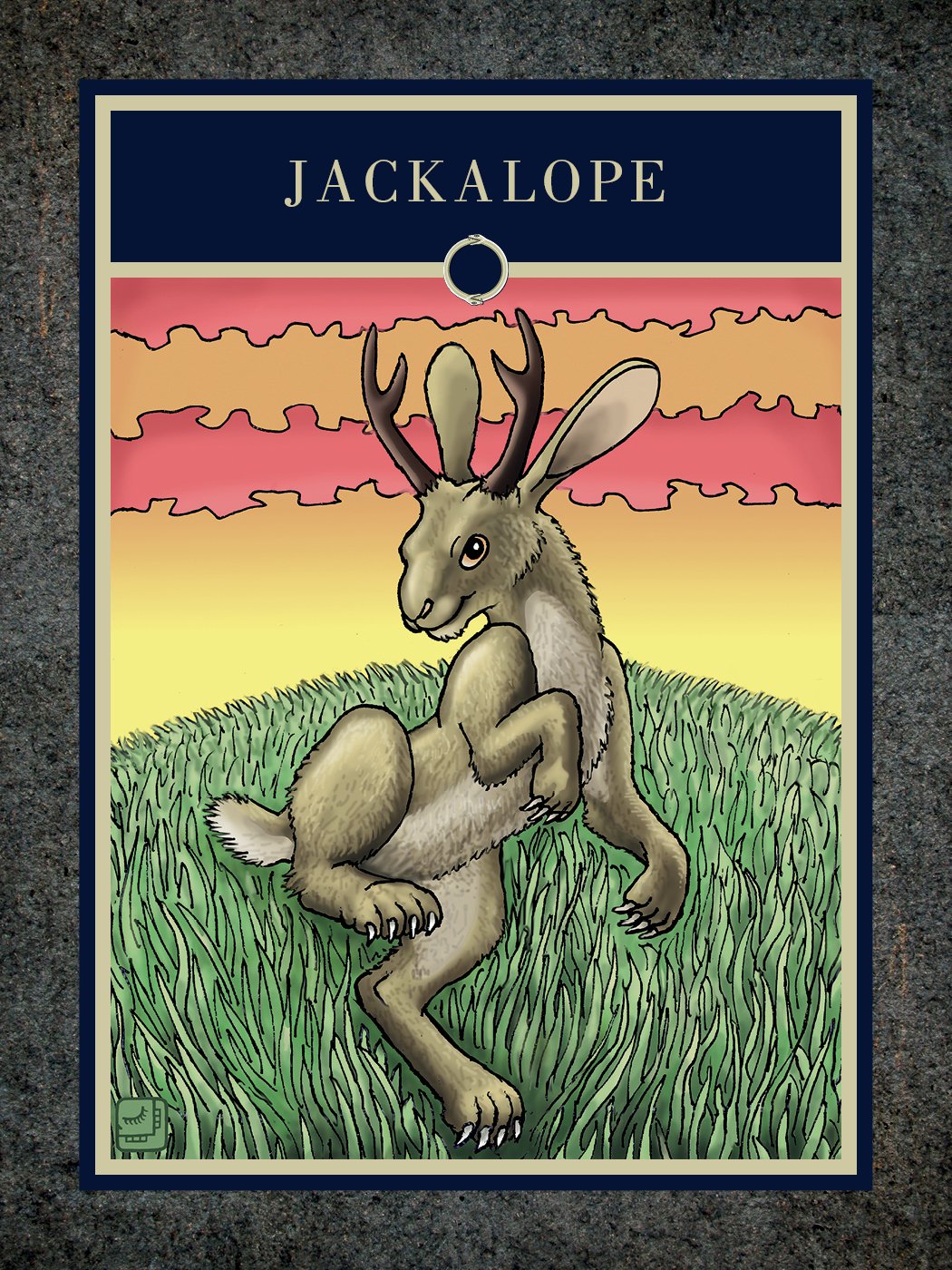 Illustration of a jackalope on a colorful background with 'Jackalope' text at the top.
