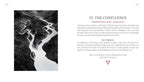 Book page with black and white illustration of a river and text about 'The Confluence'.