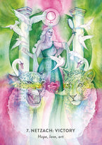 Colorful illustration of a woman surrounded by animals with 'Netzach: Victory' text