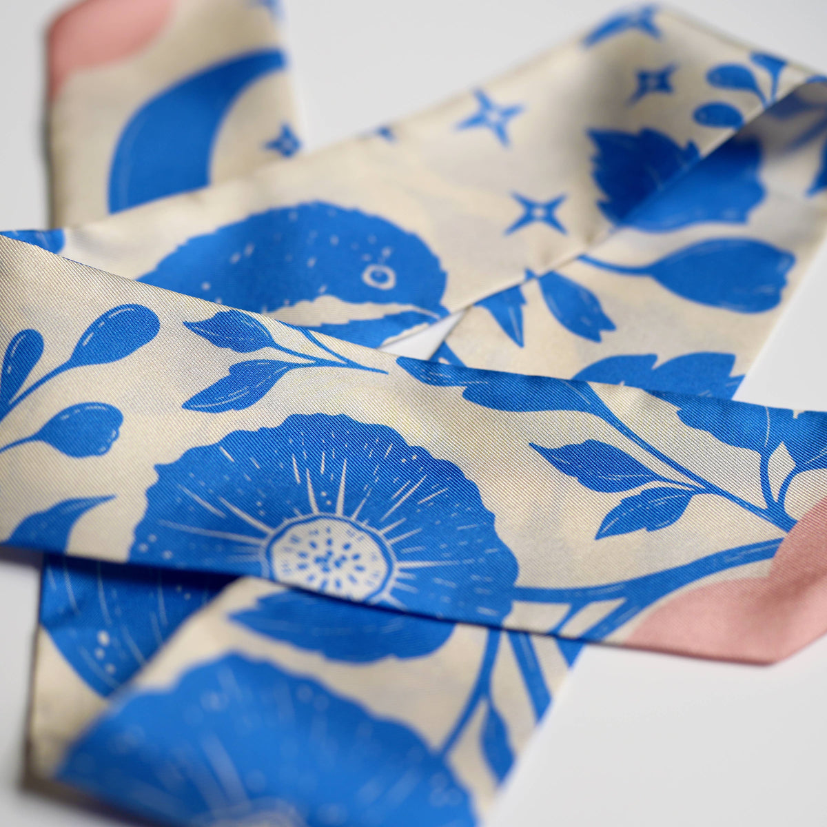 Skinny Silk Scarf / Tarot Tie - Moonlit Blooms