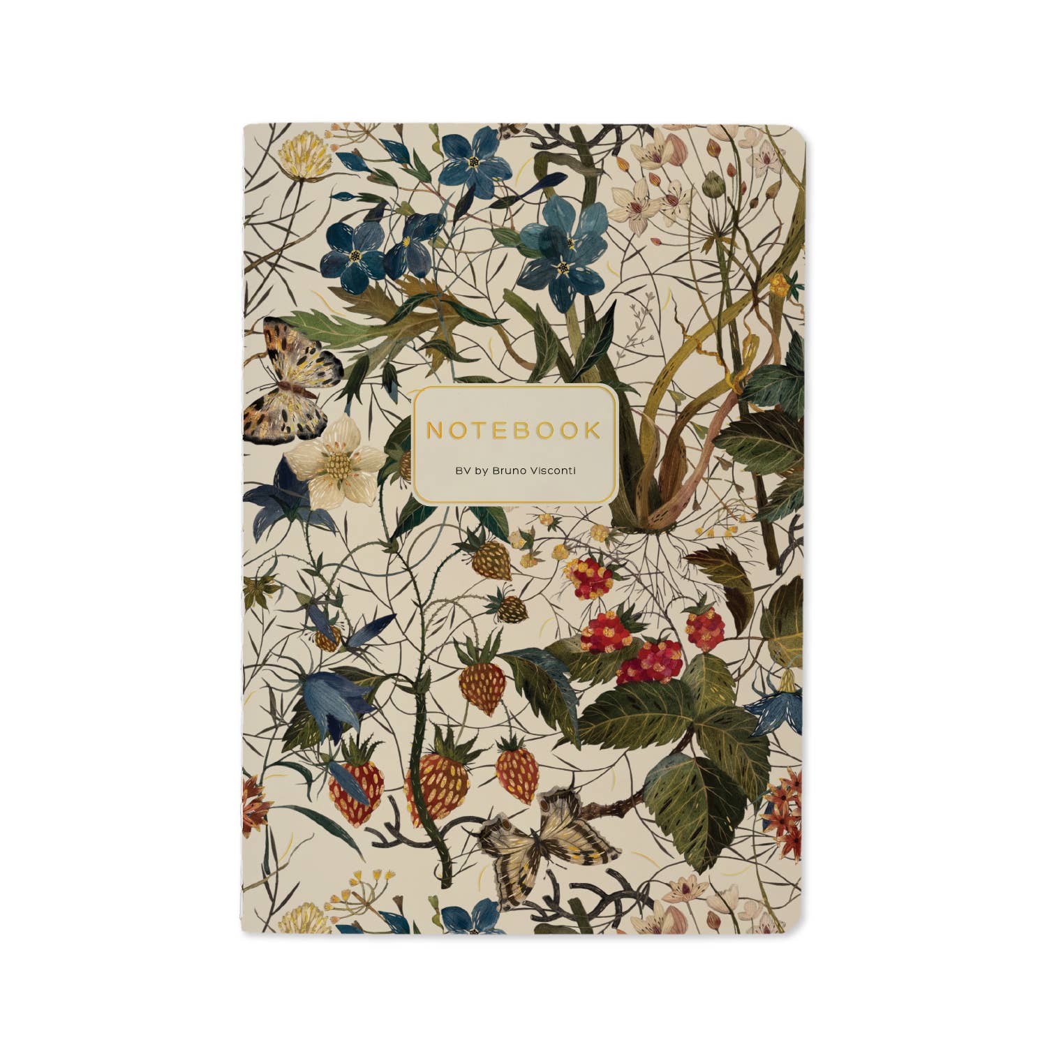 Notebook with floral and butterfly design on a white background