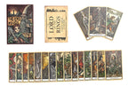 Collection of 'The Lord of the Rings' tarot cards with packaging and guidebook on a white background.