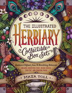 Cover of 'The Illustrated Herbiary Collectible Box Set' by Mata Toll with colorful herbs, flowers, and birds.