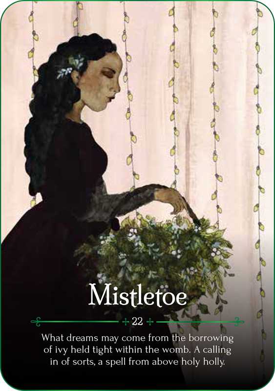 Vintage-style illustration of a woman holding mistletoe with text below.