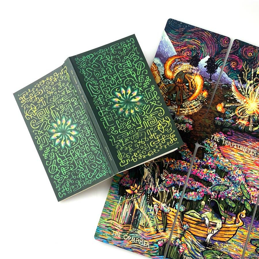 Colorful tarot cards with intricate designs on a white background