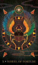 Decorative card with a colorful wheel of fortune design on a dark background