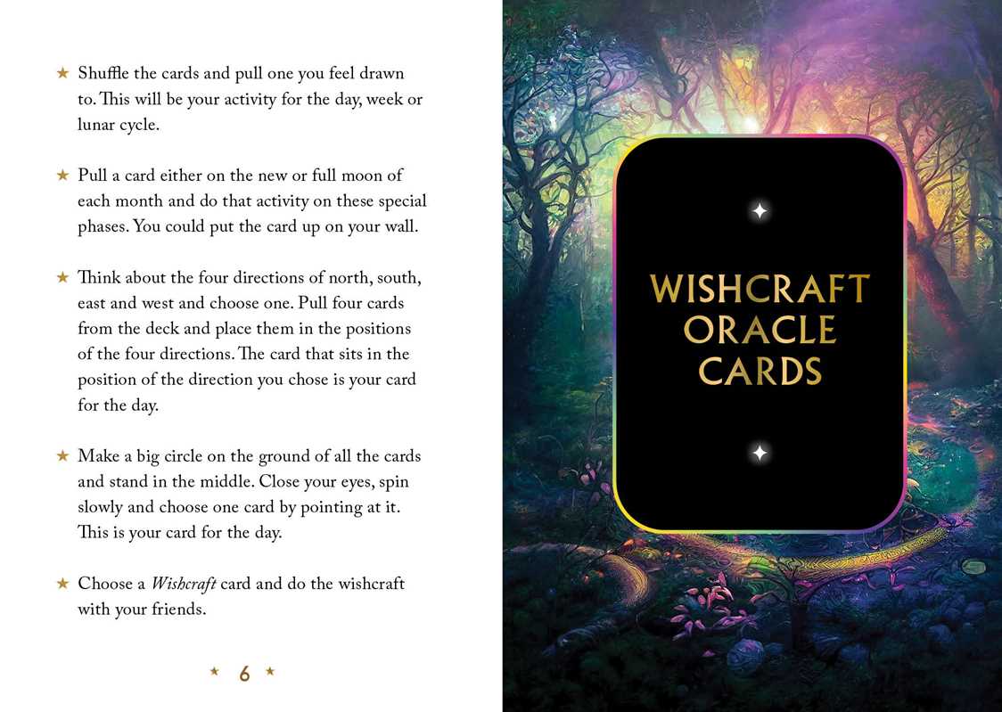 Wishcraft Oracle Cards packaging with instructions on a mystical forest background