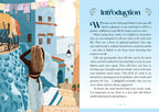 Illustration of a woman looking over a cliff with a blue building and clothesline in the background, accompanied by an introduction text on the right.