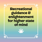 Text 'Recreational guidance & enlightenment for higher state of mind' with a white outline on a gradient background.