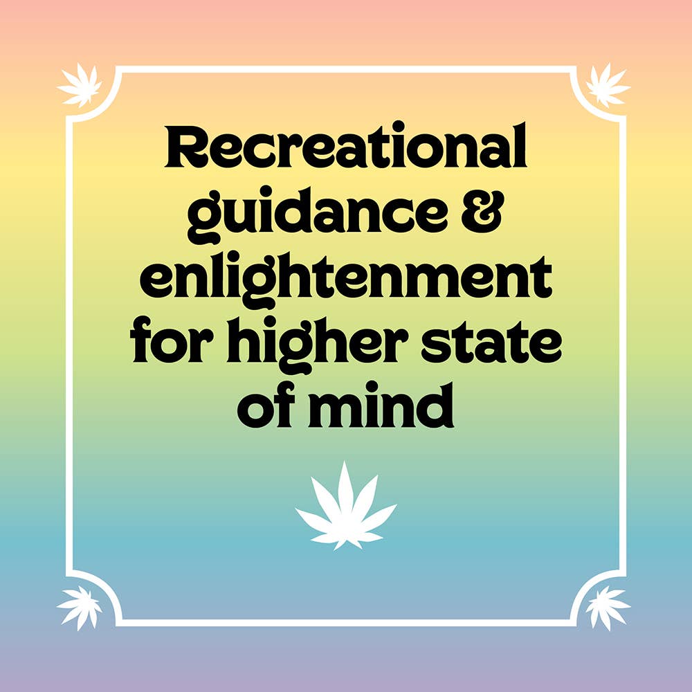 Text 'Recreational guidance & enlightenment for higher state of mind' with a white outline on a gradient background.