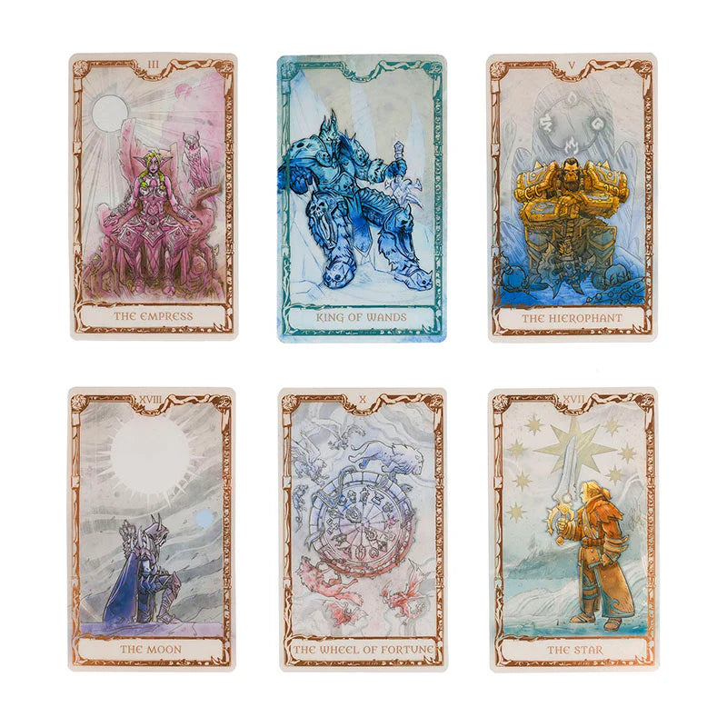Set of tarot cards with various illustrations on a white background