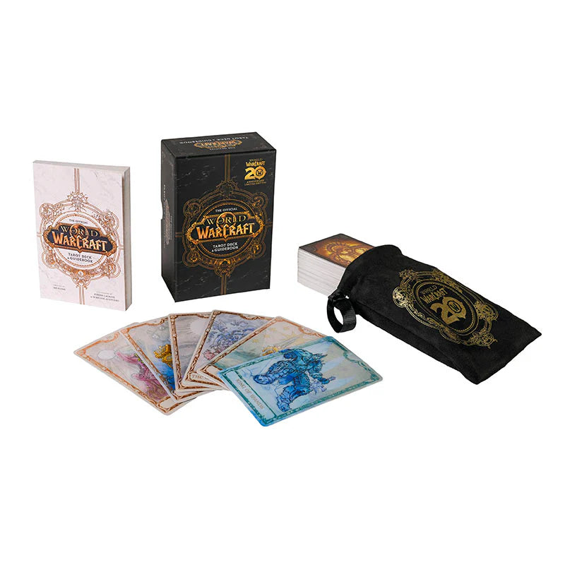 World of Warcraft trading card game packaging with cards and pouch on a white background