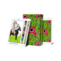 Playing cards with a green and pink design on a white background
