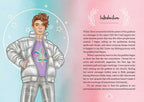 Illustration of a person wearing a jacket with a colorful design, standing against a gradient background with text on the right.