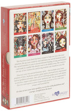 Back cover of a book with colorful illustrations of women and text.