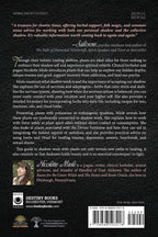 Back cover of a book titled 'Herbalism & Witchcraft' by Michelle Muehl, featuring a dark textured background with white text, a small author portrait, publisher logo, and barcode.