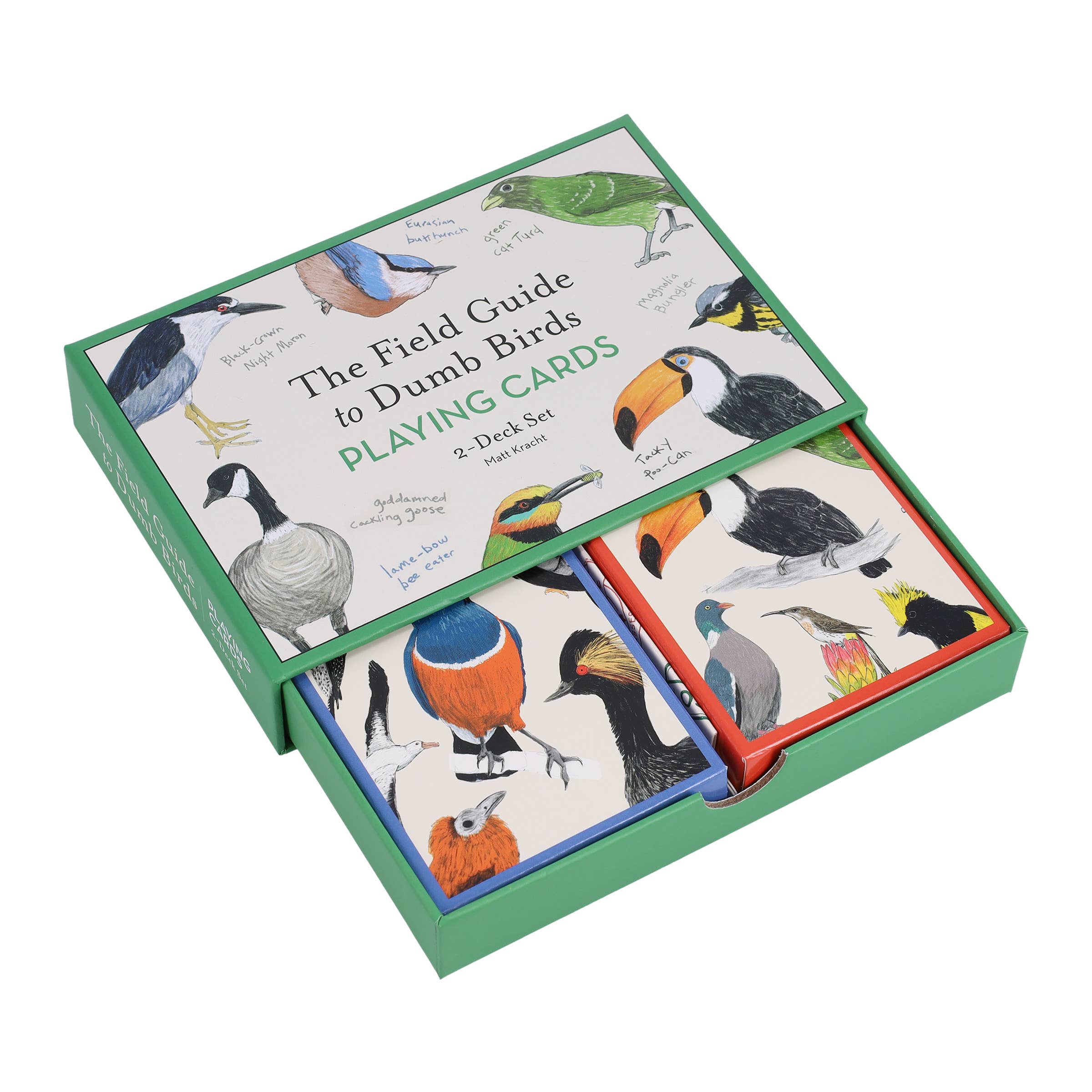 Card game set with bird illustrations on a white background