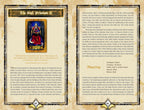 Decorative card with text and an image of a high priestess on a gold and brown background