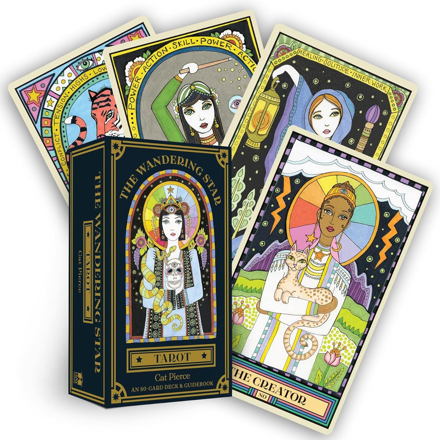 Set of tarot cards with colorful illustrations on a white background