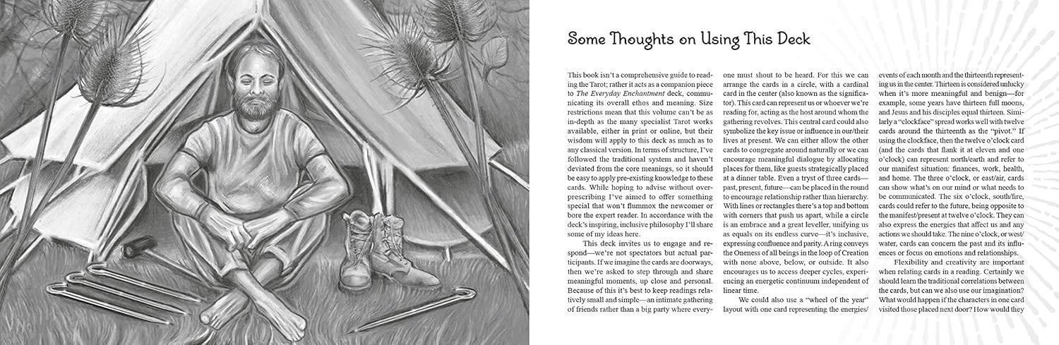 Illustration of a person sitting inside a tent with text on the right side.