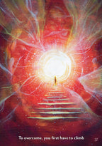 Artistic depiction of a bright light at the top of a staircase with colorful abstract elements.