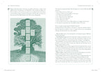 Page from a book with a green tree and cross illustration on a white background