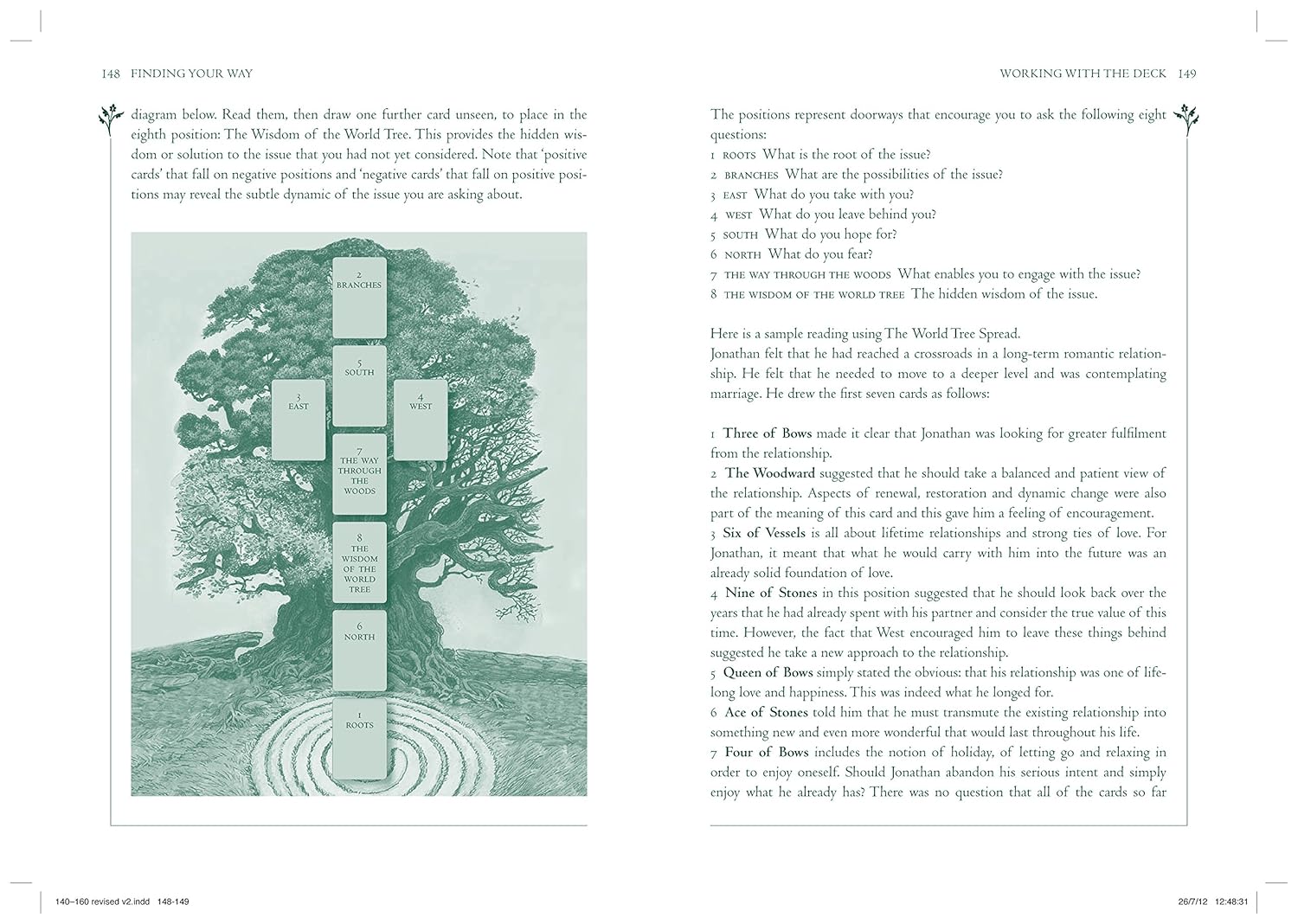 Page from a book with a green tree and cross illustration on a white background