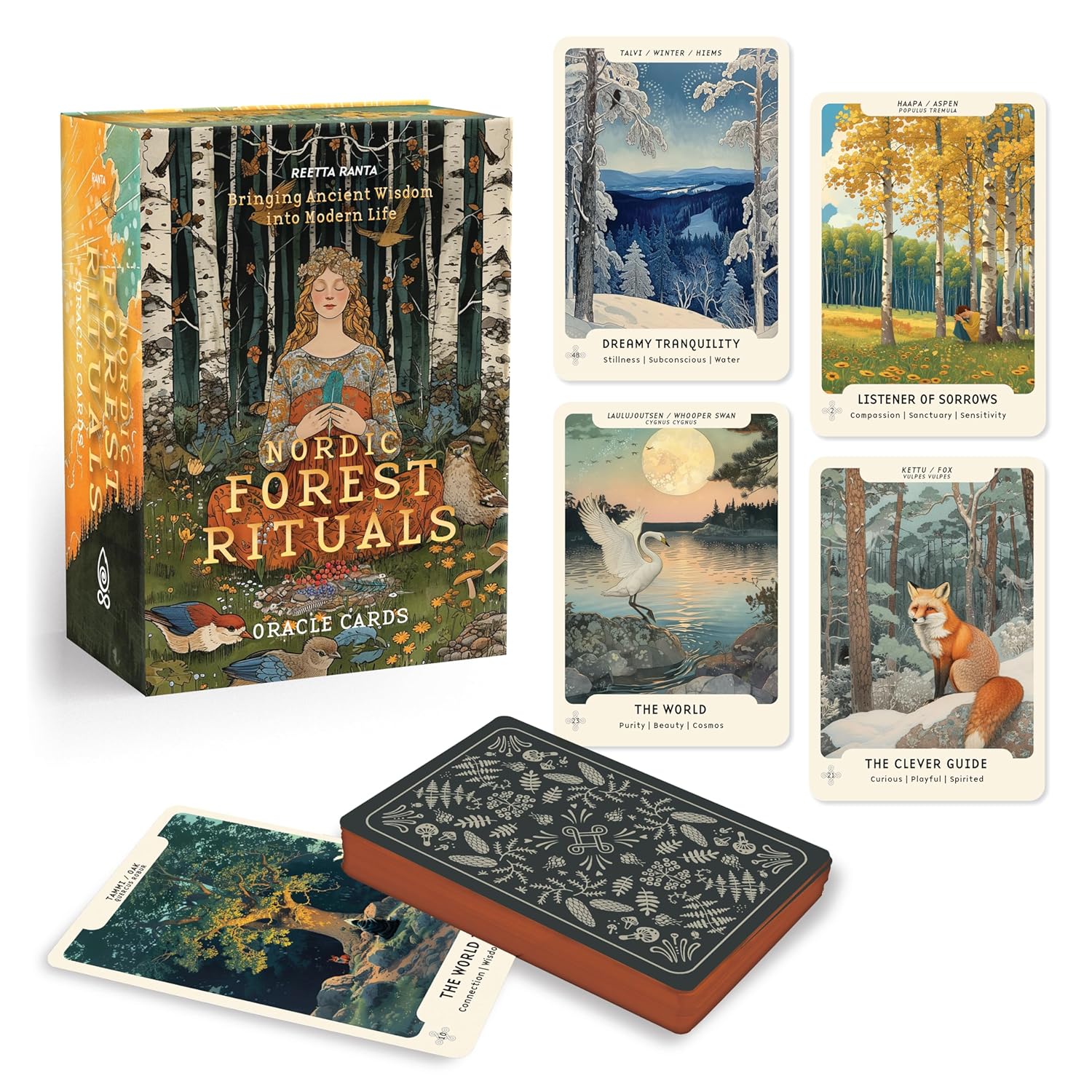 Nordic Forest Rituals card set with packaging and cards displayed on a white background