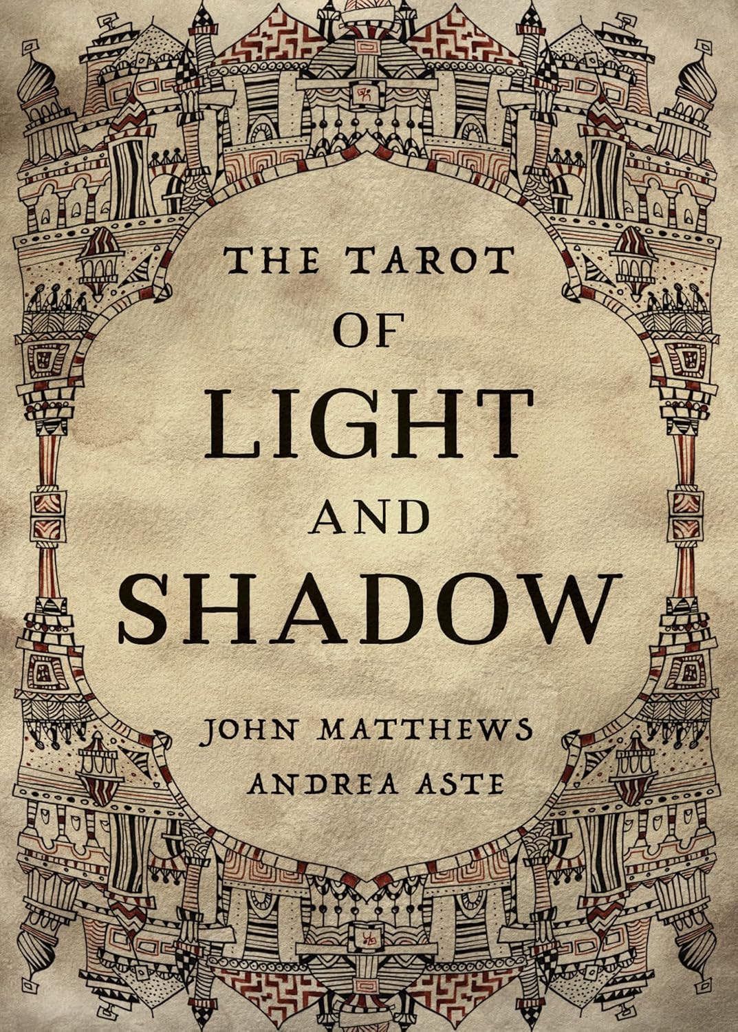 Book cover of 'The Tarot of Light and Shadow' with decorative frame and text.