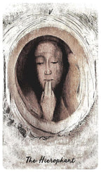 Card featuring a stylized portrait with 'The Hierophant' text, in a circular frame.