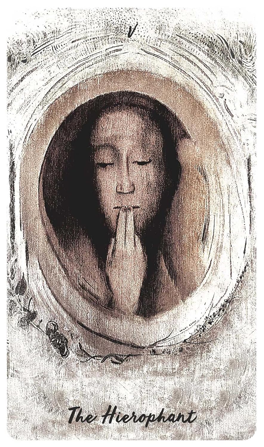 Card featuring a stylized portrait with 'The Hierophant' text, in a circular frame.
