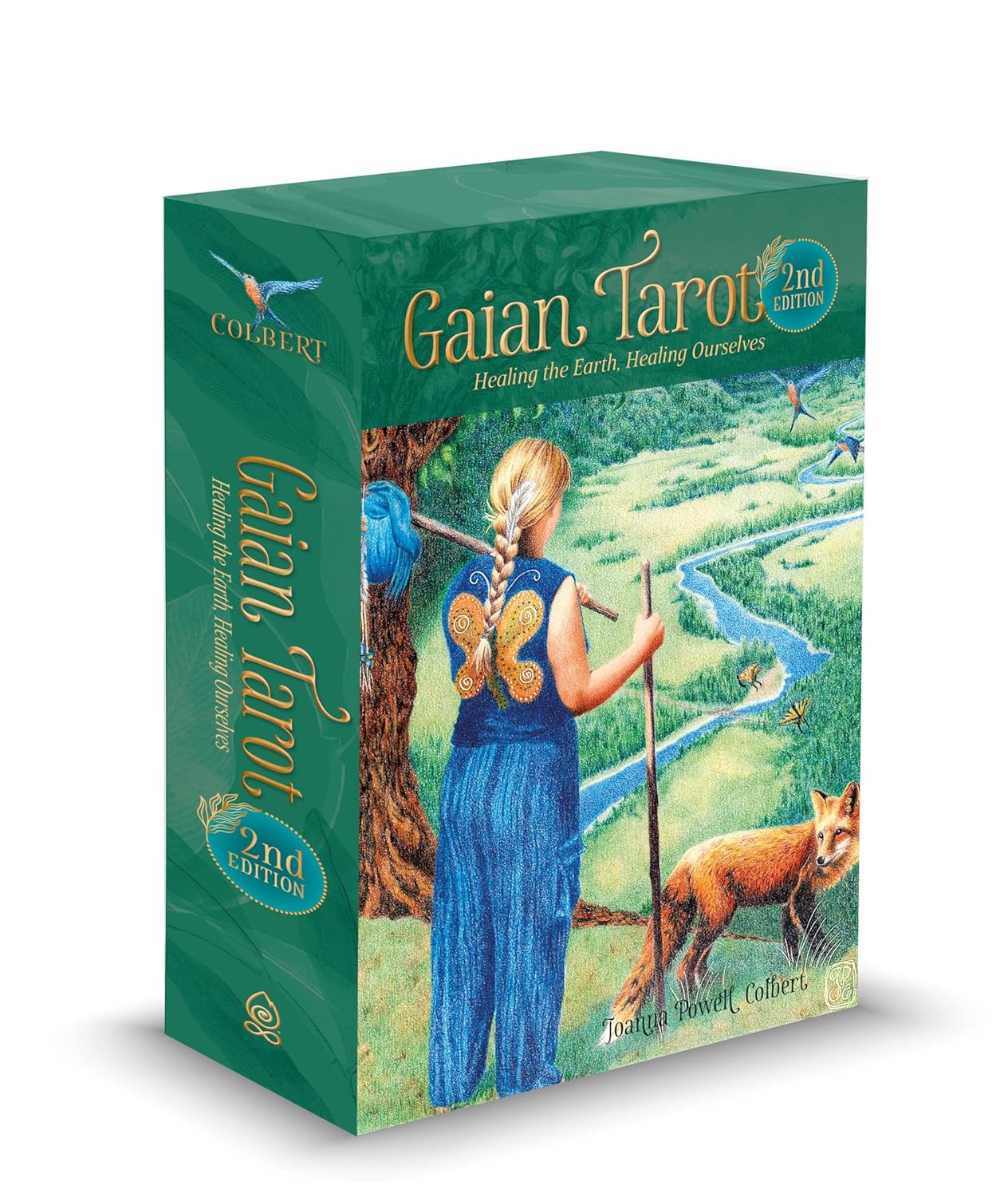 Gaian Tarot box with illustration of a person in nature setting