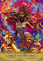 Colorful tarot card featuring a figure with intricate details and vibrant background