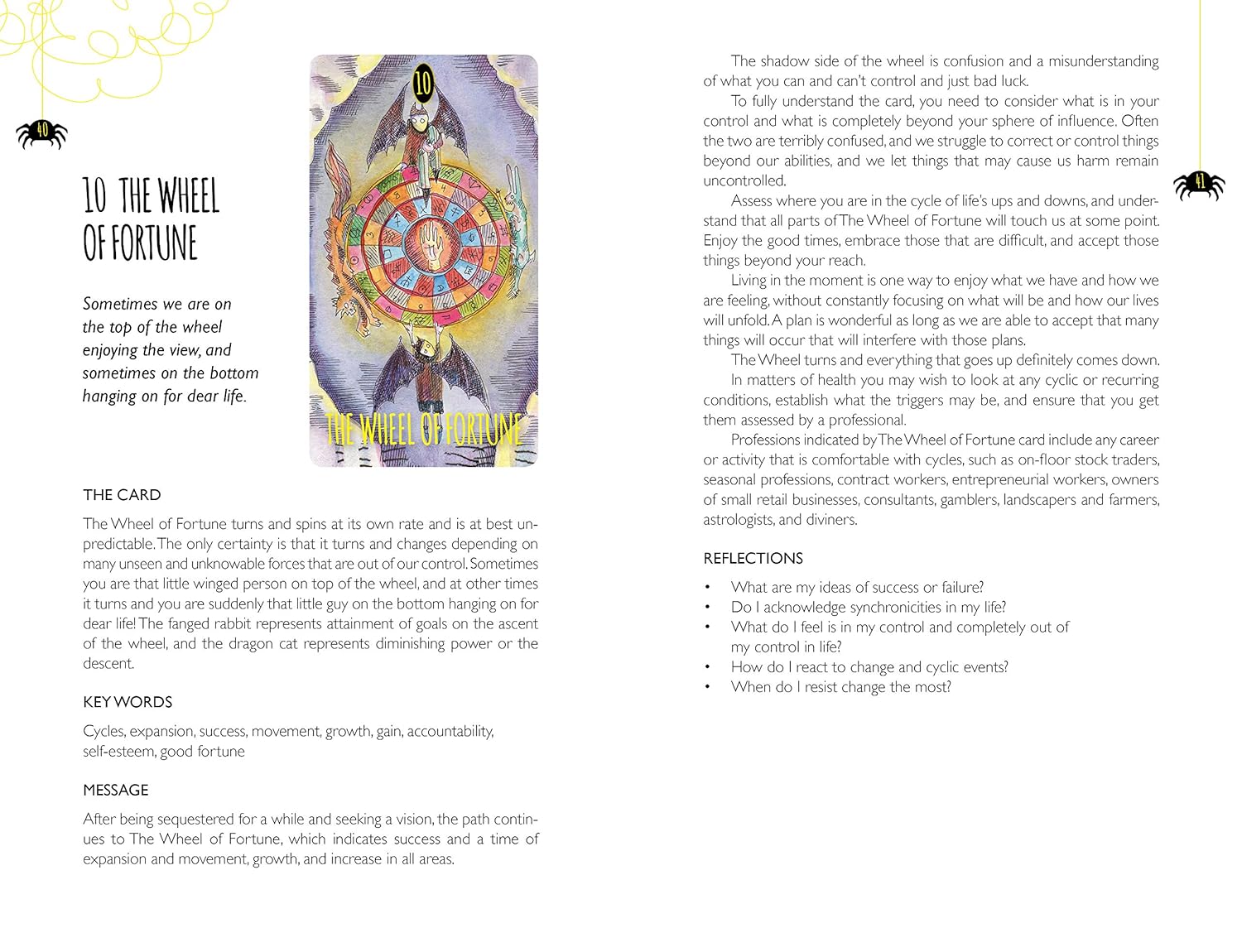 Card from a tarot deck titled 'The Wheel of Fortune' with text on a white background.