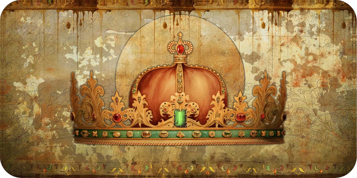 Decorative crown with gold and red accents on a textured background